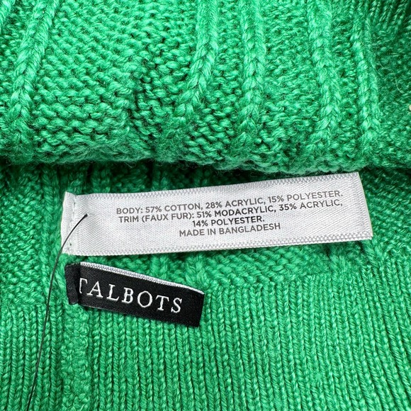 Talbots | Women | Solid Green Cable Knit Pom Pom Beanie Hat One Size - Picture 6 of 8